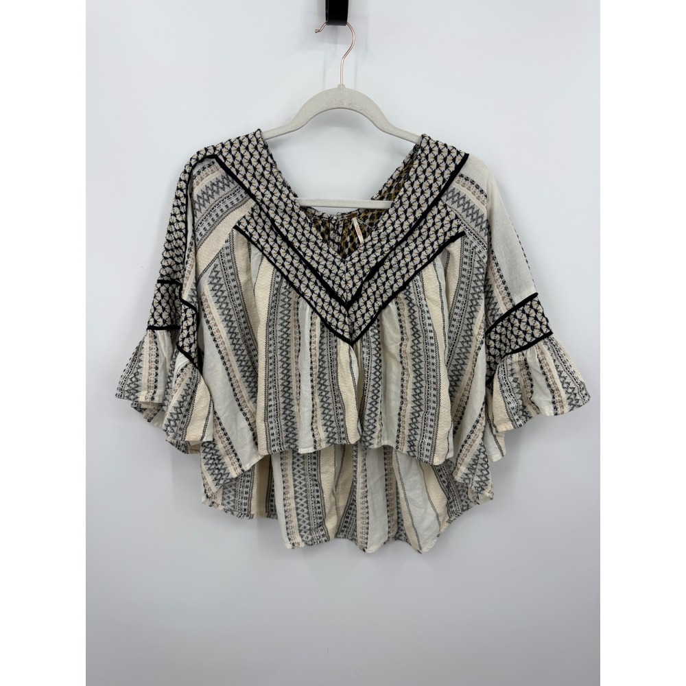 Free People runnin on a dream High Low Blouse Women XS Cream Black Striped